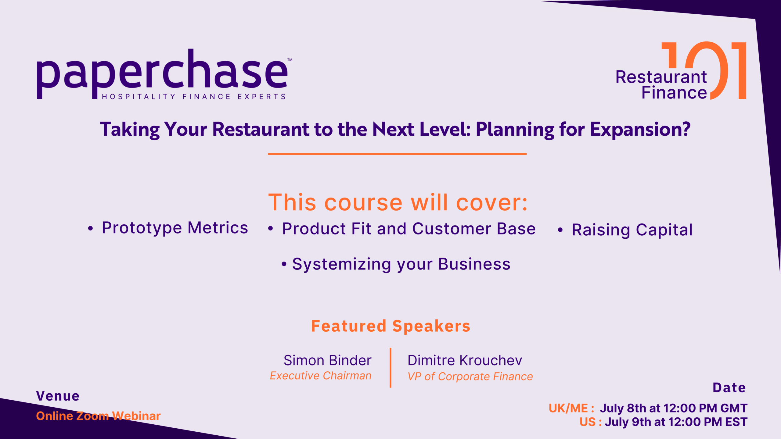 Paperchase Restaurant Finance 101 Event Announcement
